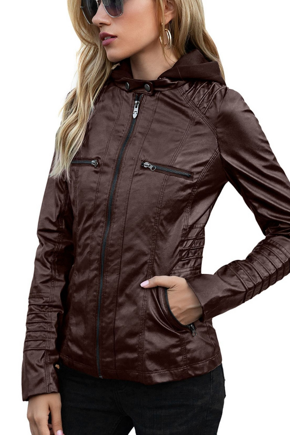 Eva Wetterfeste Damen-Lederjacke mit Kapuze | Braun