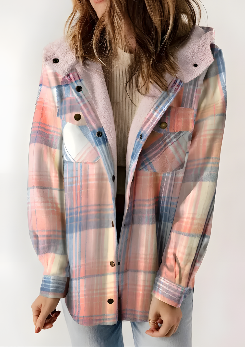 Yseldis Kariert gefütterte Fleece-Jacke | Rosa