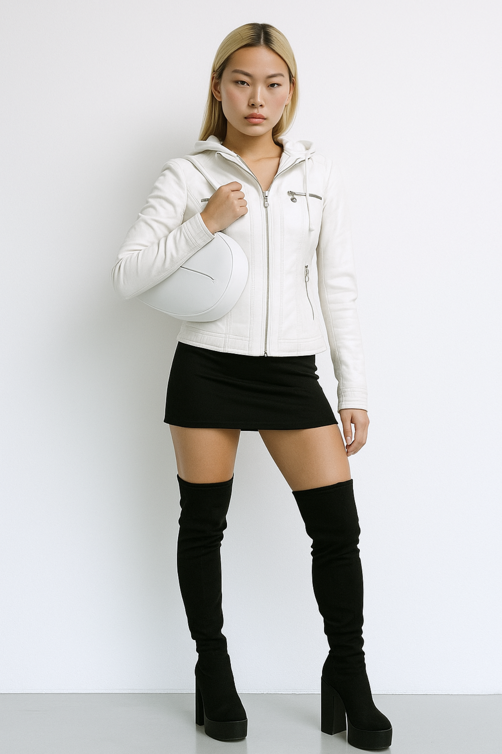 Eva Wetterfeste Damen-Lederjacke mit Kapuze | Weiß