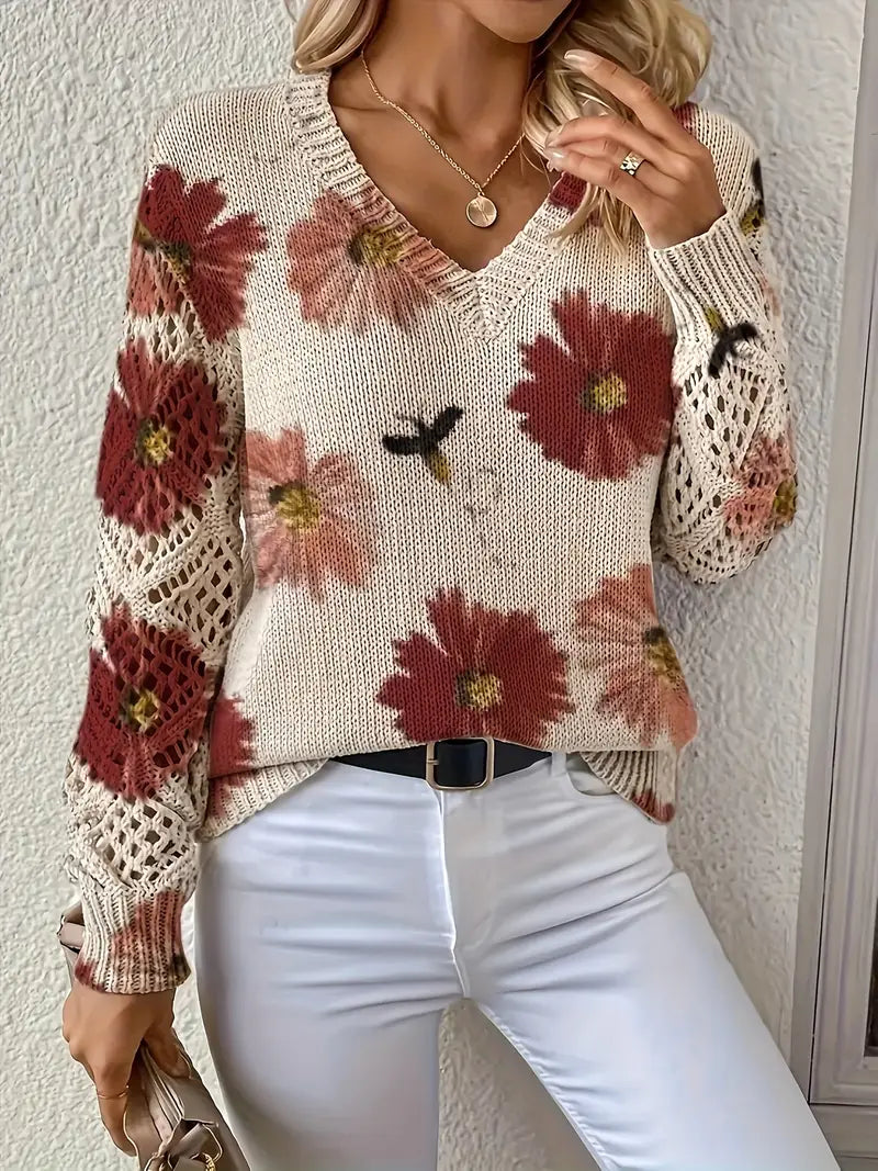 Rayuela Eleganter Pullover mit Blumendessin | Rot
