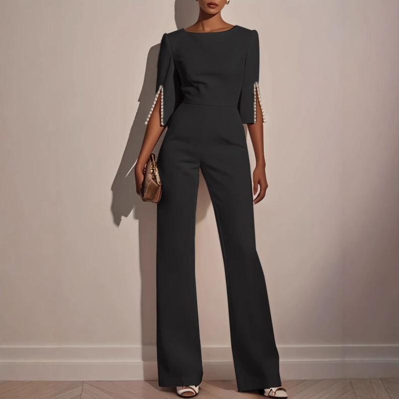 Damen-Jumpsuit mit weiten Beinen | Perlen