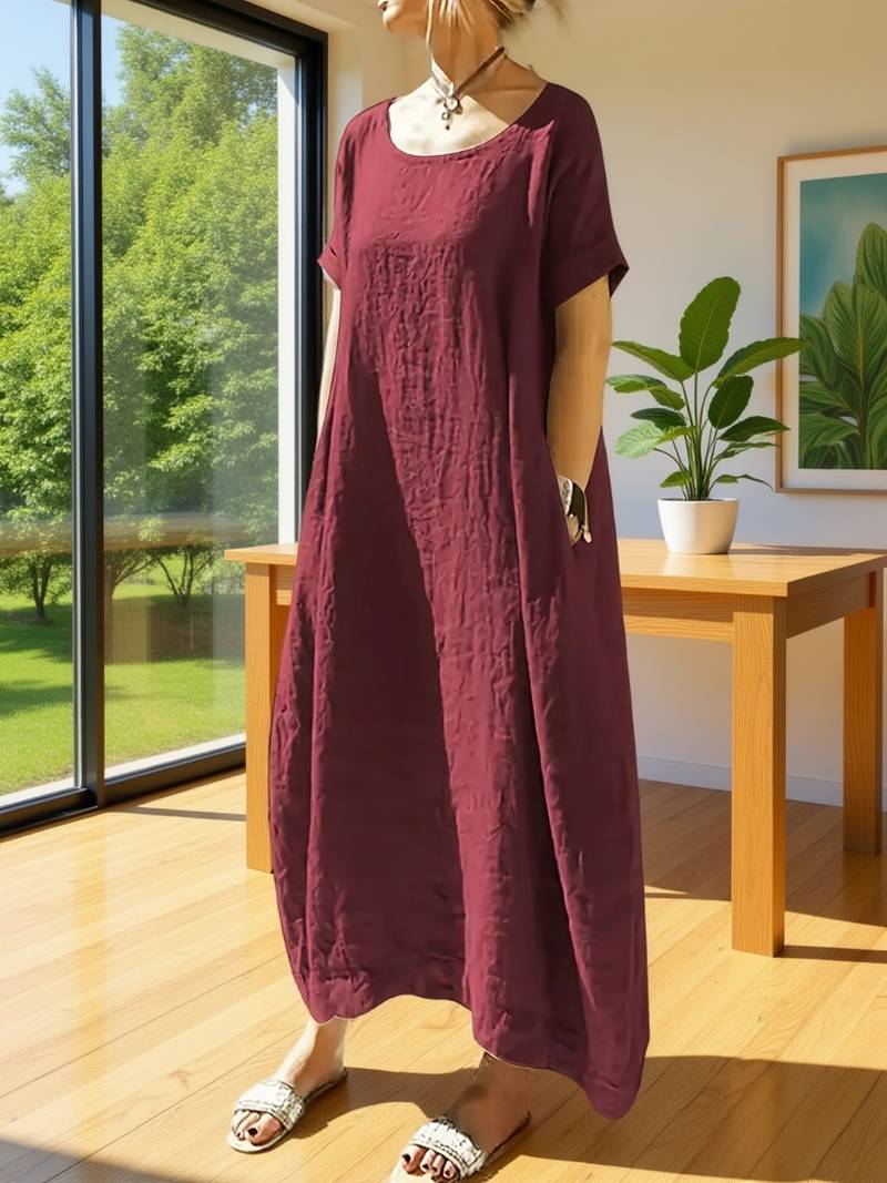 Anuradhi - Lässiges Langes Kleid Mit Weiten Ärmeln