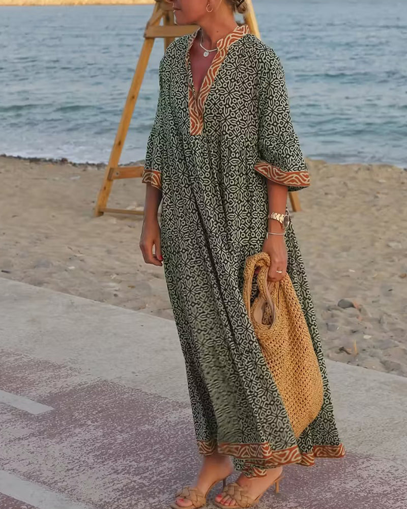 Amandi - Maxikleid Mit Bedrucktem V-Ausschnitt