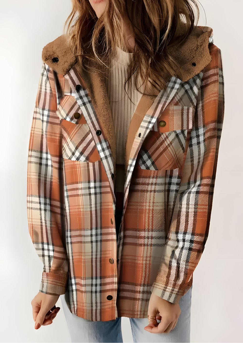 Yseldis Kariert gefütterte Fleece-Jacke | Orange