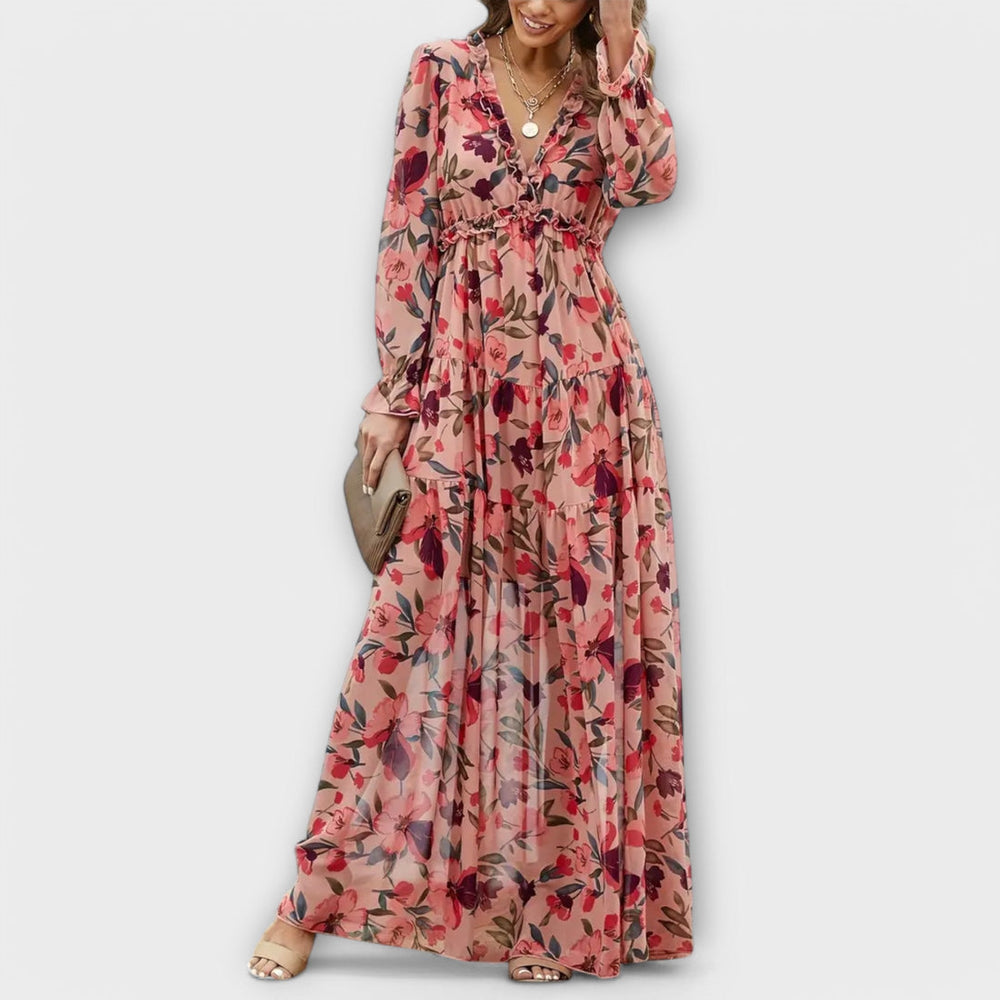 Lukrecija - Maxi Kleid Mit Blumenmuster Und V-Ausschnitt