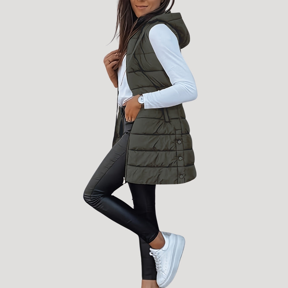 Drune | Frauen langes Gilet mit Kapuze gepolsterter Winter-Puffer