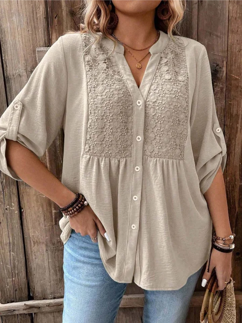 Darshani - Stylische Bluse mit V-Ausschnitt Und Knöpfen