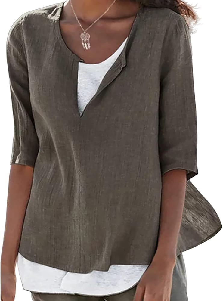 Vera | Damen Bluse 3/4-Arm Lagenlook V-Ausschnitt