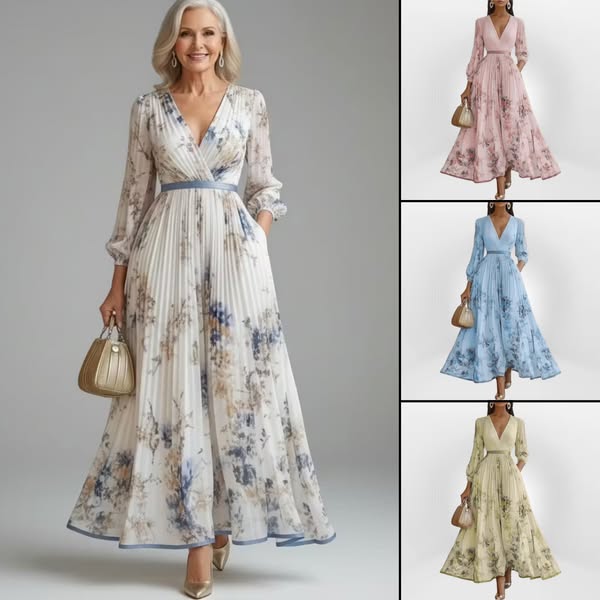 Pramudi - Elegantes Maxi Kleid Mit langen Ärmeln