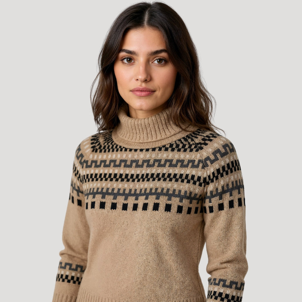 Britta | Damen Frühlingsgemusterter Rollkragen-Strickpullover