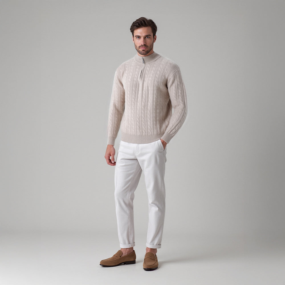 Christian | Eleganter Zopfmuster-Strickpullover mit Halbzip