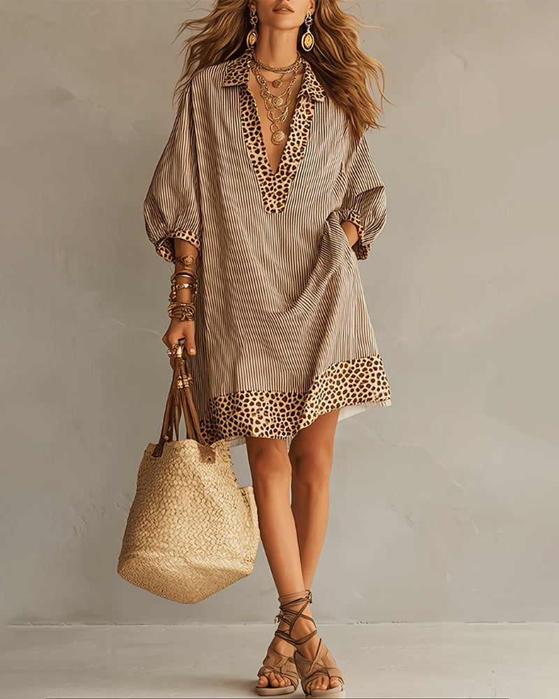 Marget - Kleid Mit Leopardenmuster Einsätzen Und Puffärmeln