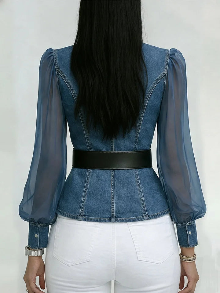 Thakshila - Strukturierte Jeans Bluse