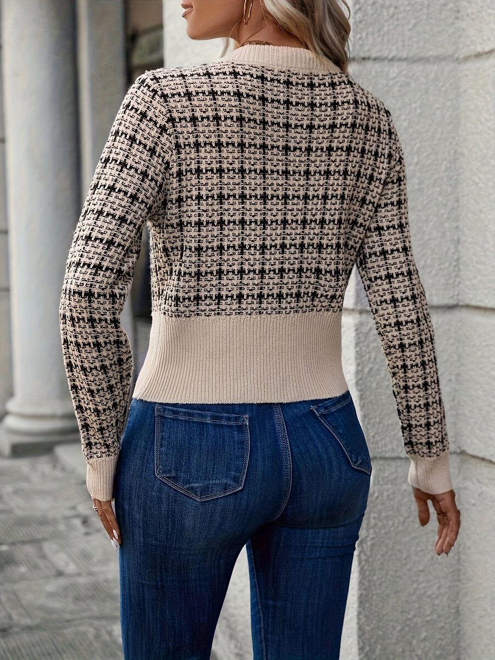 Elisa | Damen Modische Kurz-Strickjacke aus Tweed-Material