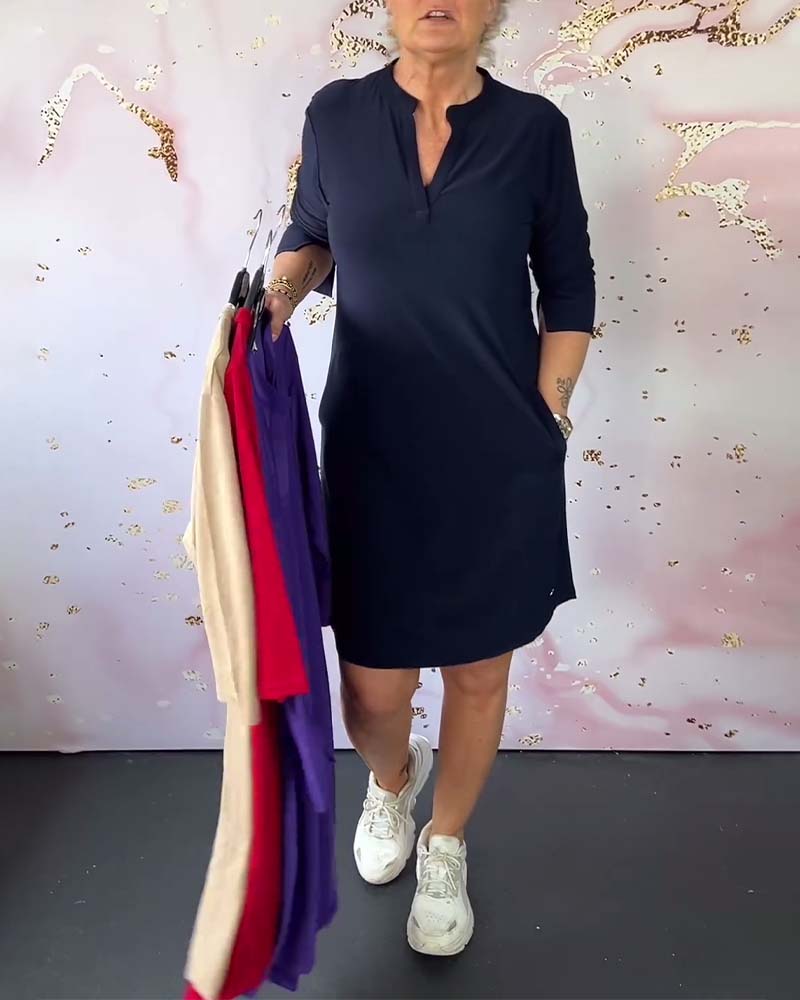 Sabela – Modisches Schlichtes Kleid Mit V-Ausschnitt
