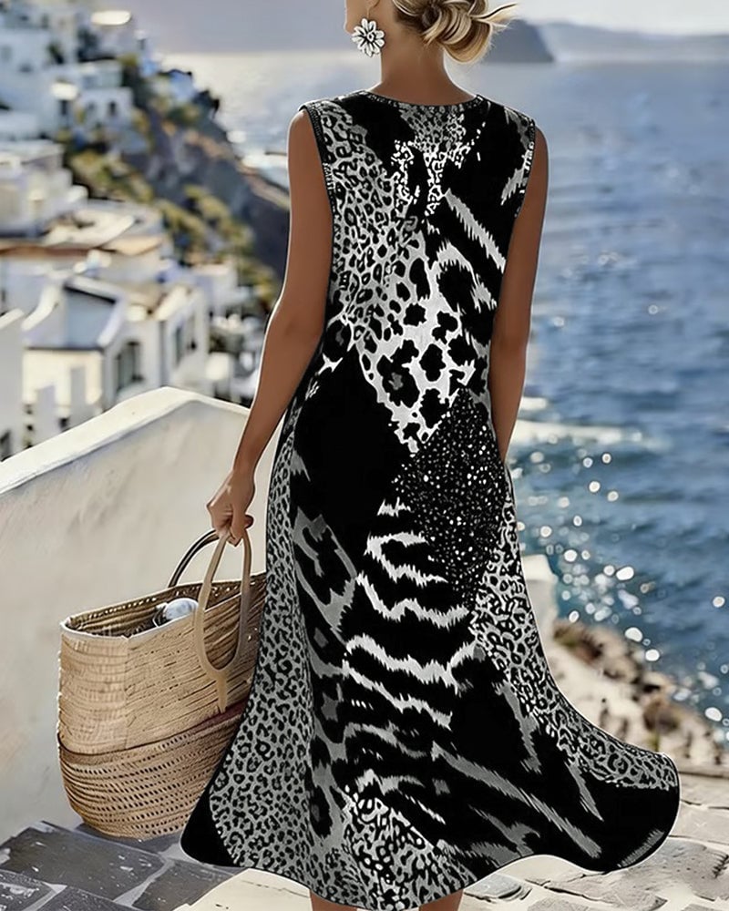 Eufrozina – Patchwork-Kleid Mit Leoparden Muster