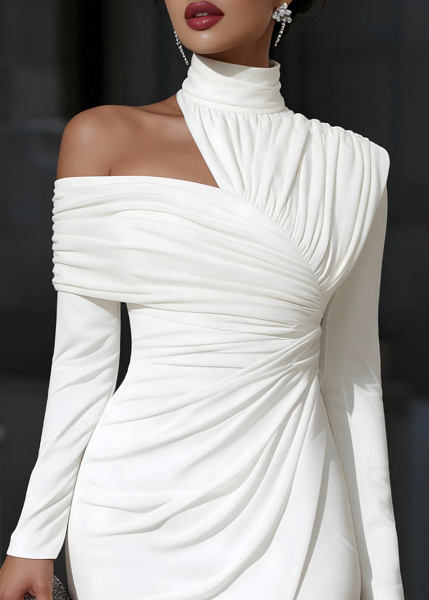 Damen asymmetrisches Midikleid mit One-Shoulder Drapierung