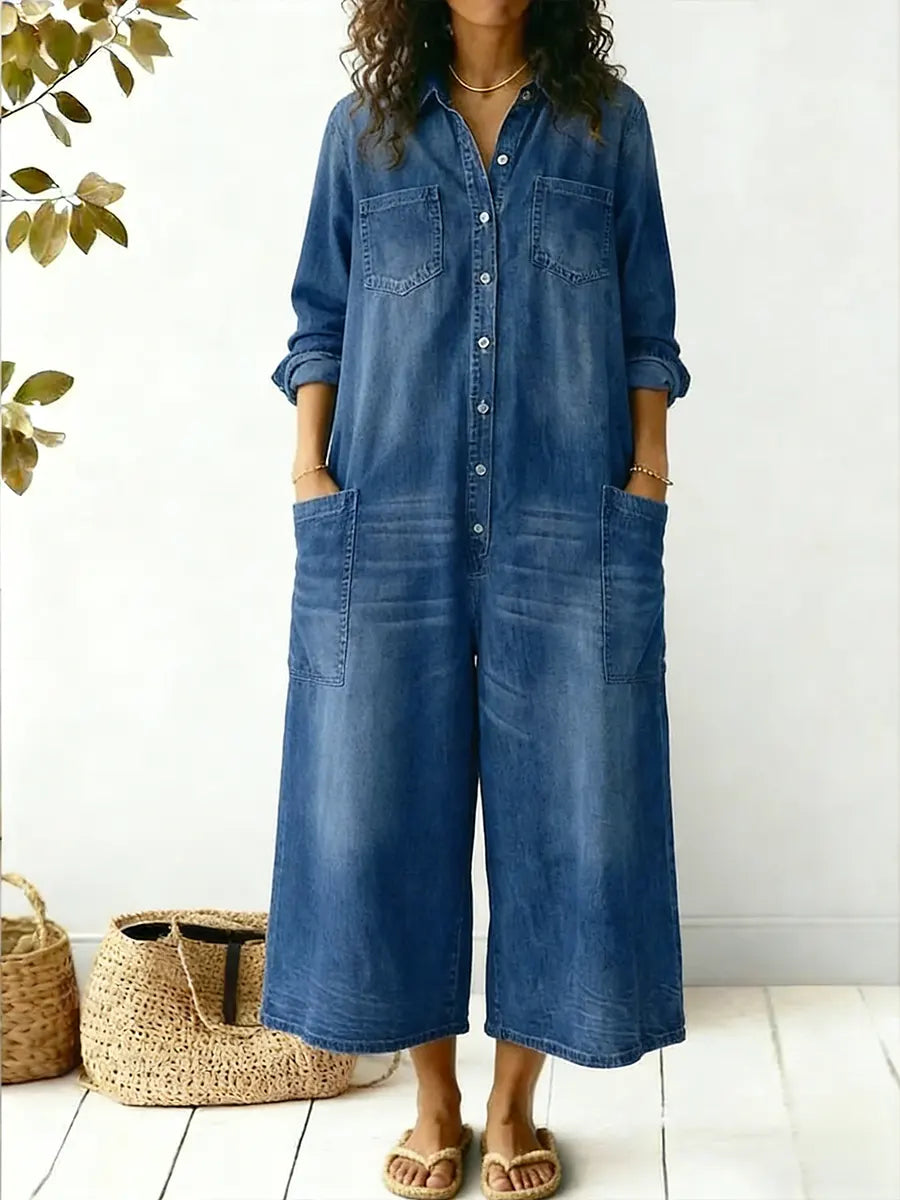 Aminta - weitbeiniger Denim-Jumpsuit