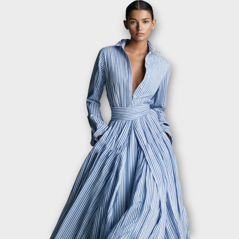 Radka – Gestreiftes Maxi Kleid Mit Knöpfen