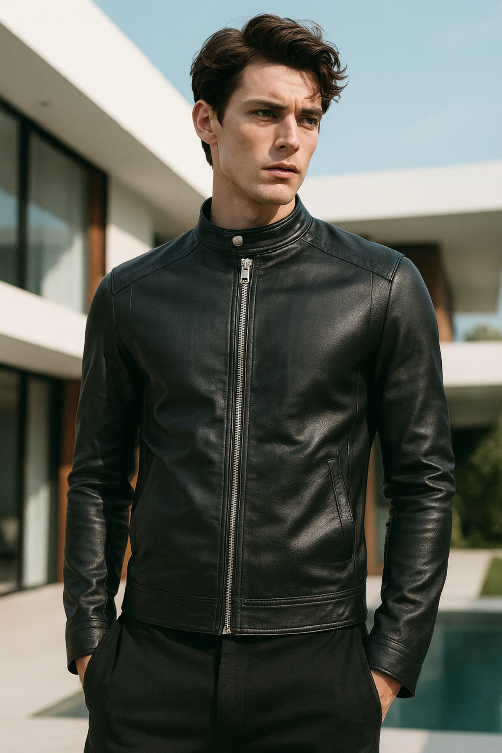 Neil | Lederjacke mit Stehkragen
