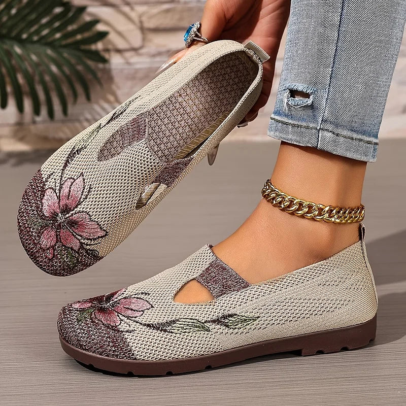 Martine – Atmungsaktive Strick Schuhe Mit Blumenstickerei