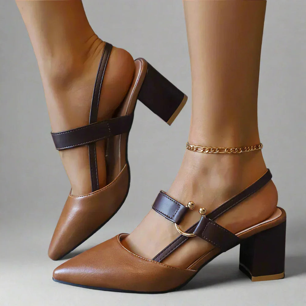 Stiletto Damen | Slingback Blockabsatz & Spitzer Zehenbereich