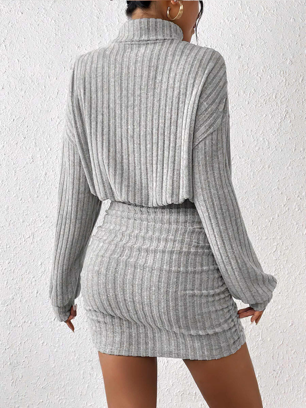 Mock Neck Rippenstrick kurzes Kleid