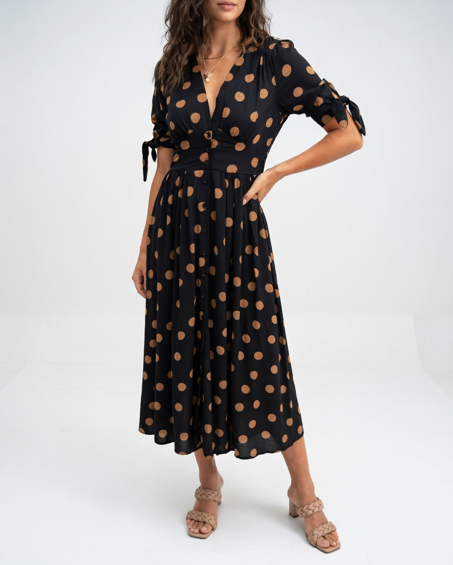 Fabienne - Elegantes Midi Kleid Mit Polka Dot Muster
