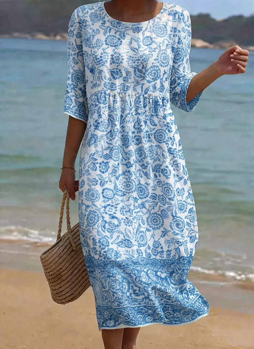 Blau | Elegantes Blumenmuster-Kleid