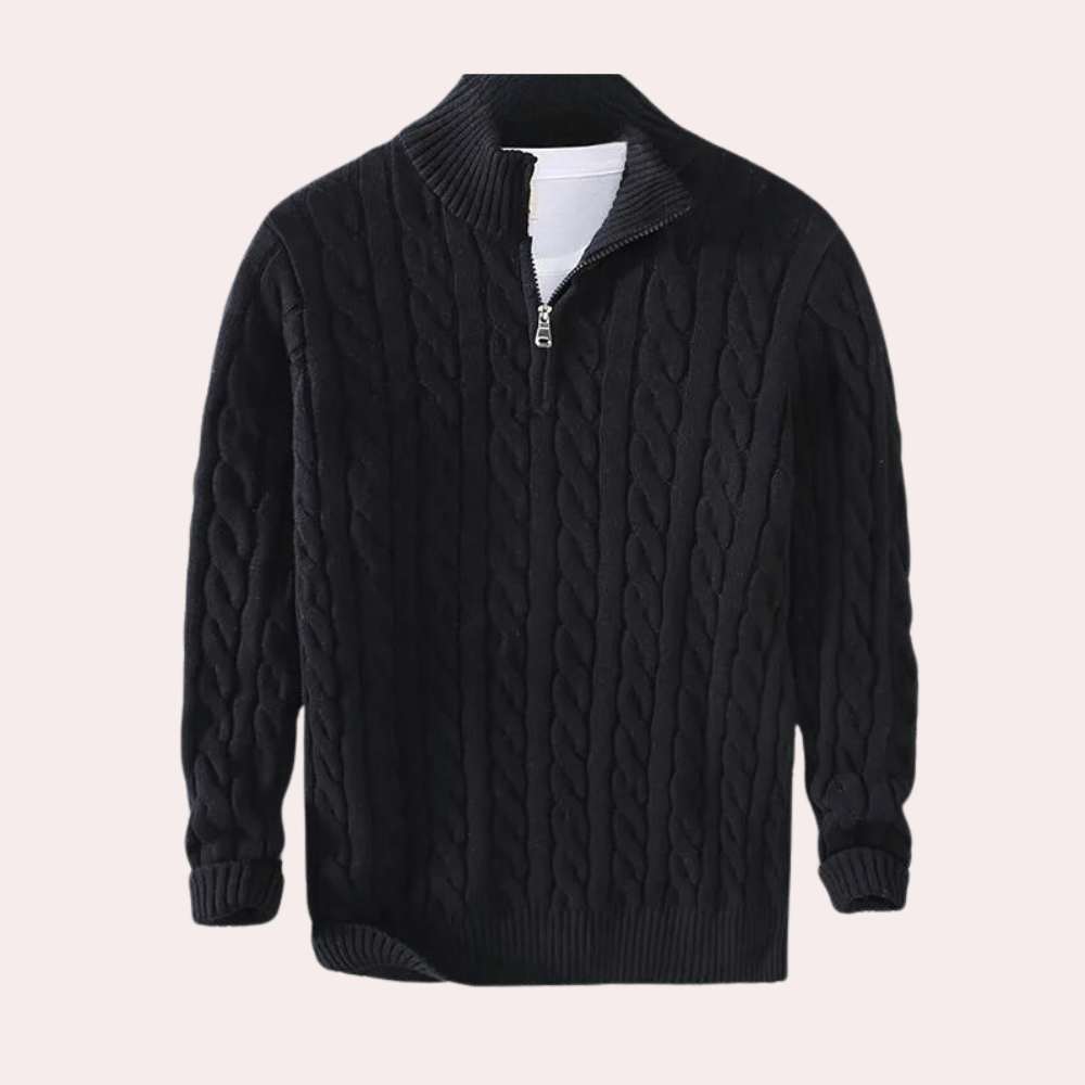 Heinrich | Herren Frühling Viertelzip Strickpullover mit Zopfmuster