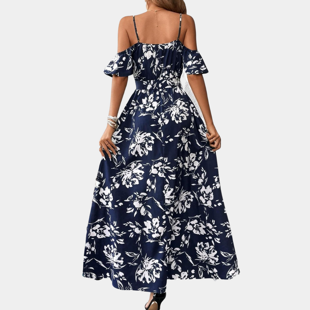 Ärmelloses Damenkleid mit Blumenmuster und Schlitz