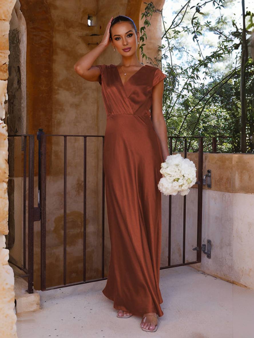 Mermaid-Kleid aus Satin für Damen mit V-Ausschnitt