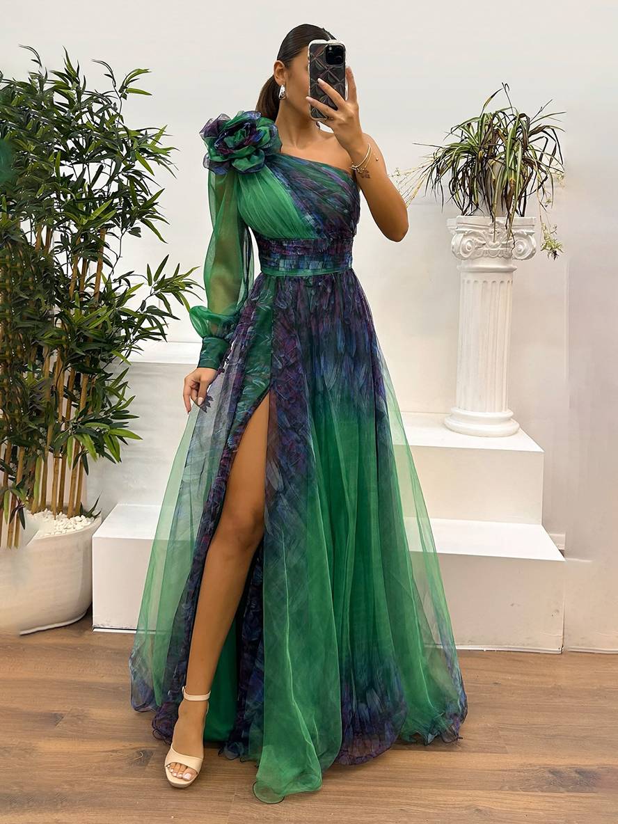 Damen Abendkleid Maxi One-Shoulder | Tüll