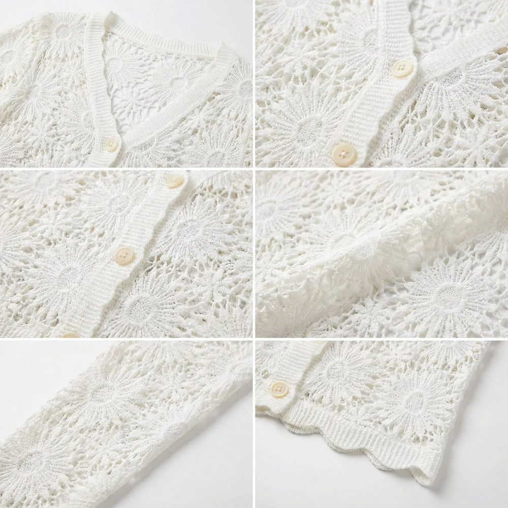 Charlotte™ Strickjacke aus floralem Häkelmuster mit veredeltem, handwerklichem Finish