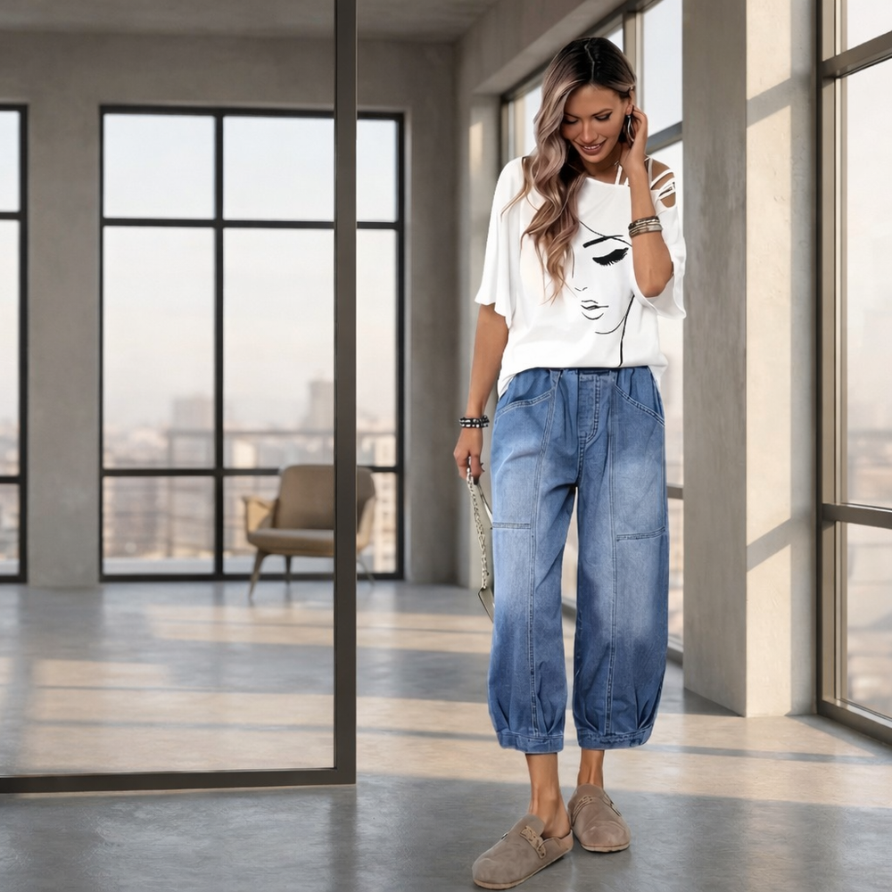 Madavi - Jeans Mit Elastischem Bund Und Lockerem Verkürztem Schnitt