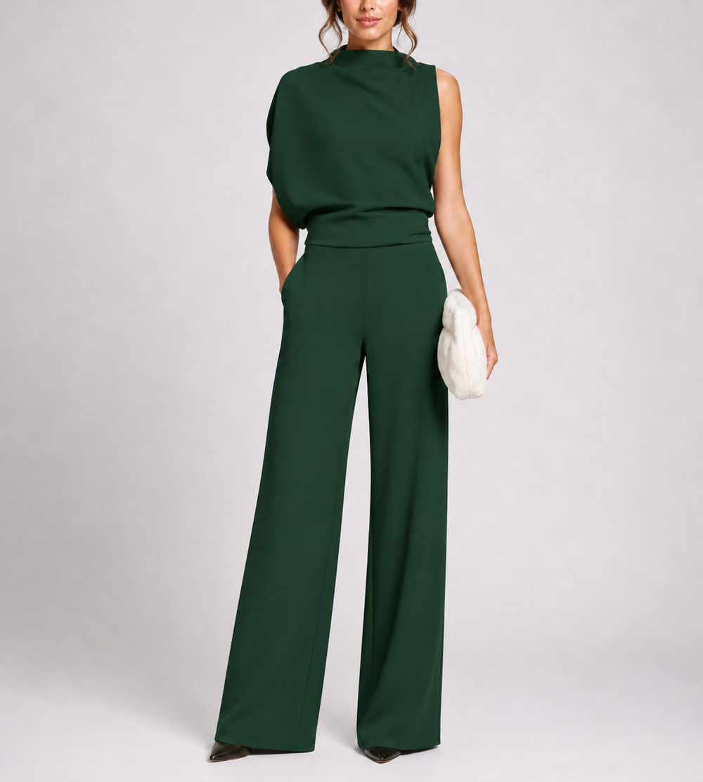 Josefine | Damen Ärmellos Mock Neck Weites Bein Jumpsuit