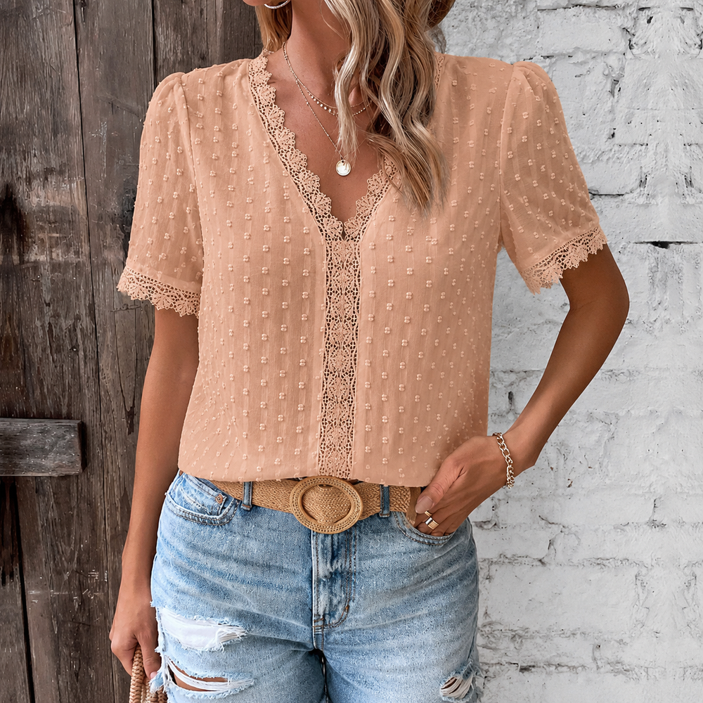 Celestine | Damen Kurzarm Bluse mit V-Ausschnitt