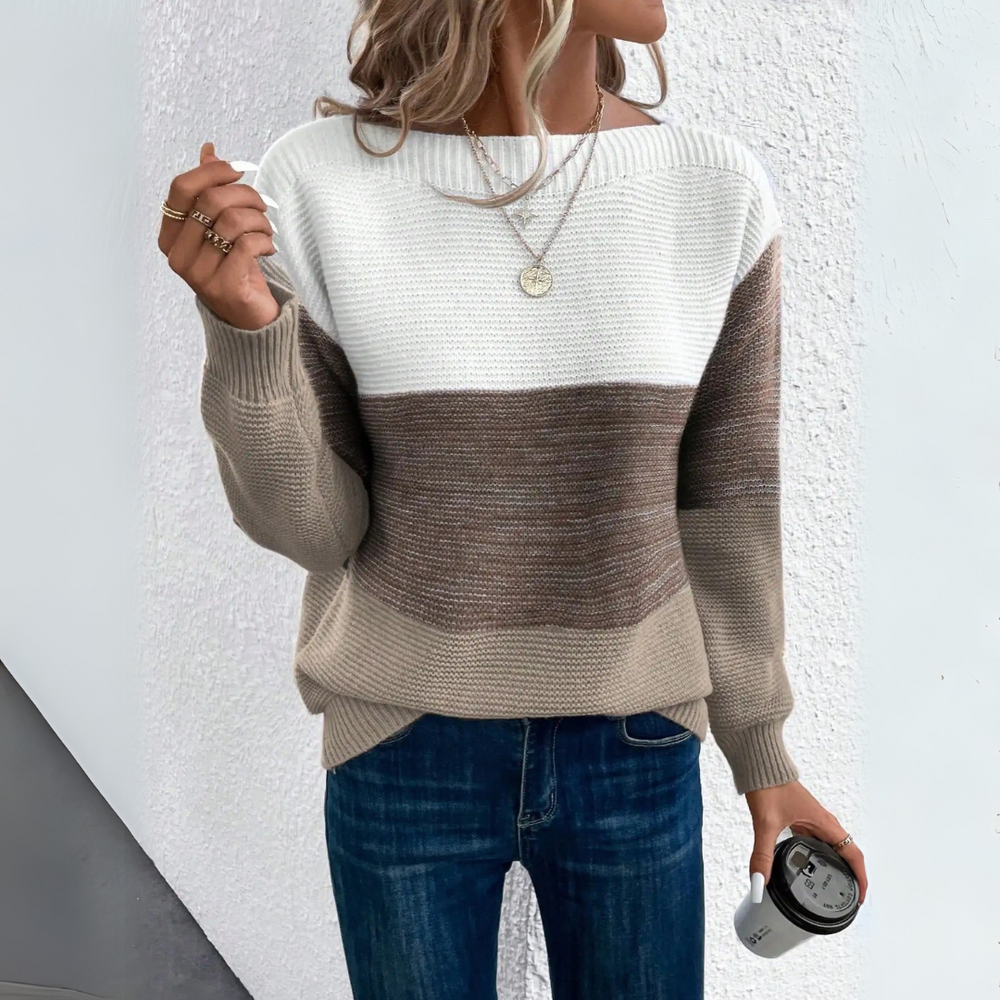 Pullover Damen Colourblock mit U Boot Ausschnitt