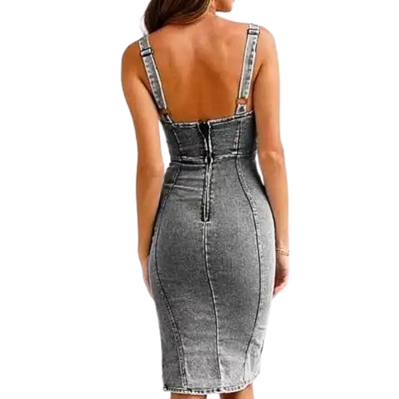 TATIANA™ – Elegantes Denim-Midi-Kleid mit Seitenschlitzen