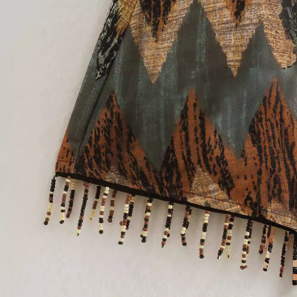 Damen Mini Wickelrock mit Boho Muster