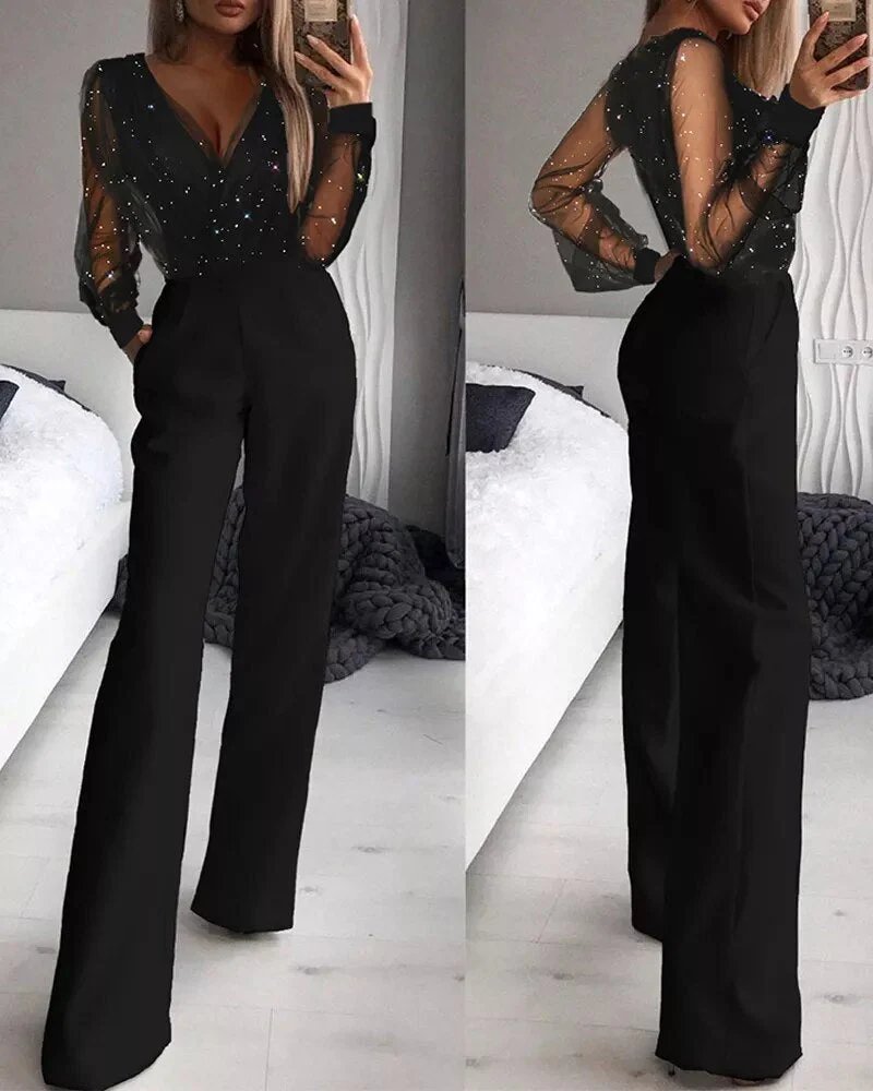 Schwarzer Glitter Jumpsuit - Aurora