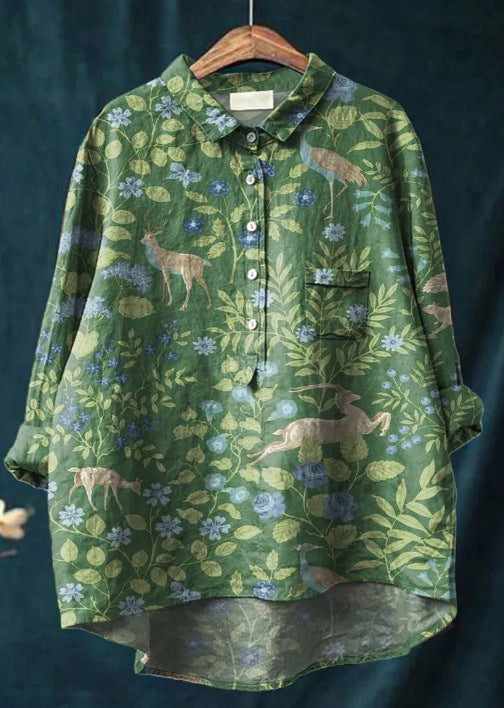 Elena | Damenbluse leicht aus Baumwolle und Leinen mit Print