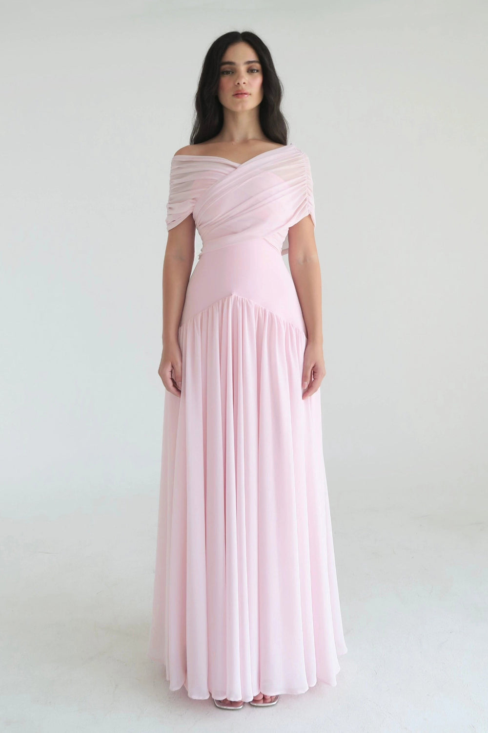 Damen Off-Shoulder Midikleid mit Raffung