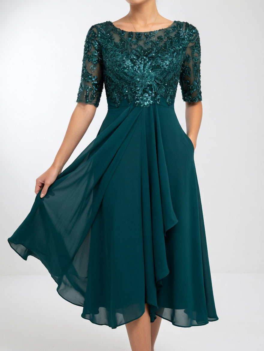 Zerda – Elegantes Midi Kleid Aus Spitze