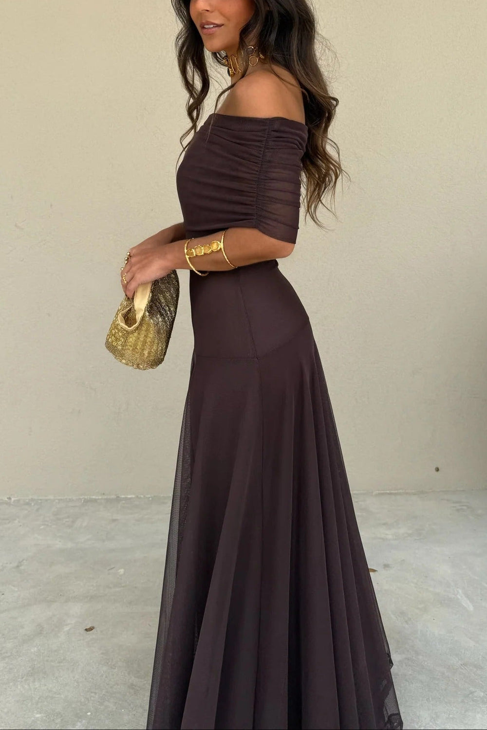 Brittany Damen One-Shoulder Mesh-Maxikleid für den Sommer