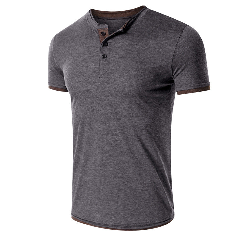 Kurzarm T Shirt Herren | Slim-Fit Henley mit Kontrast-Details