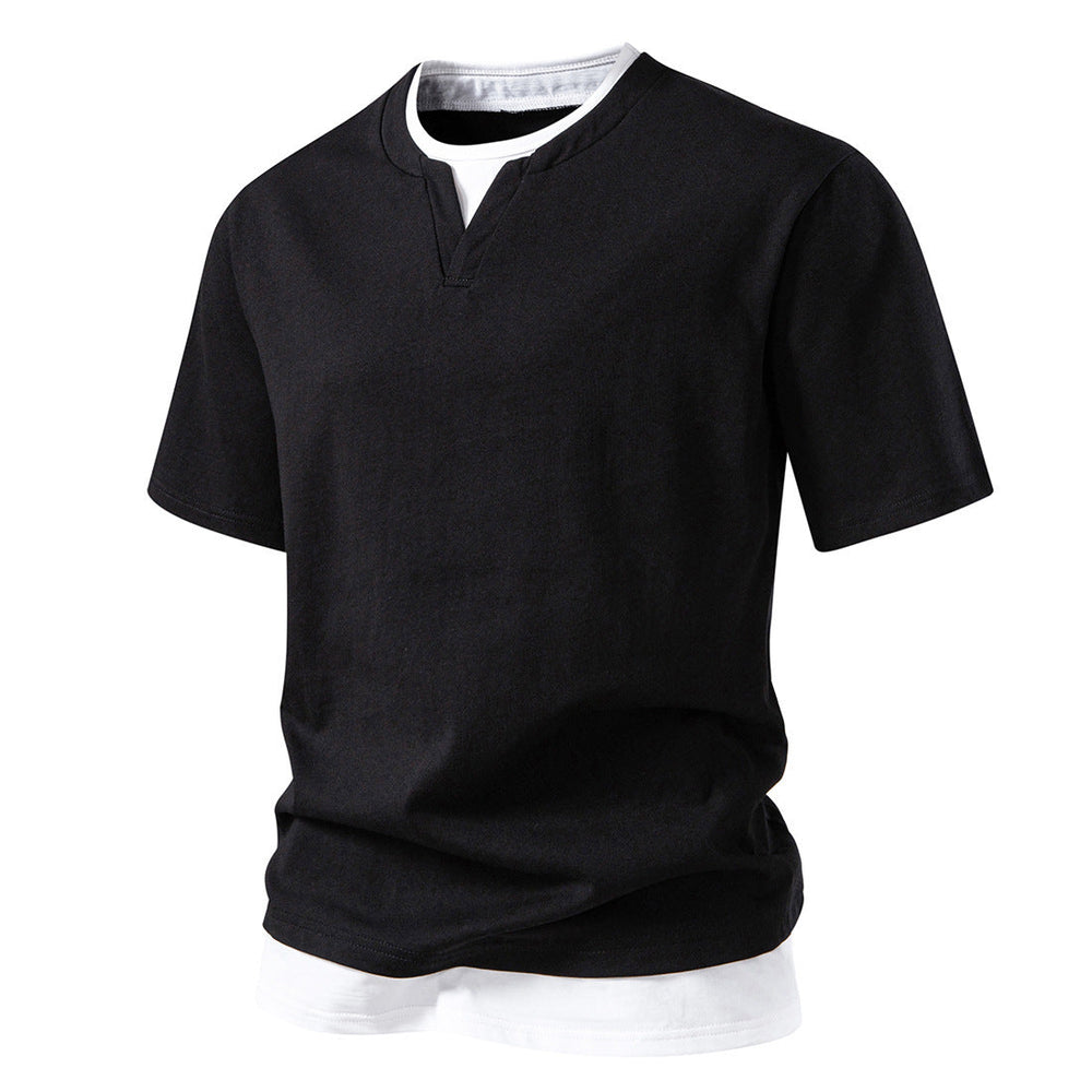 V Ausschnitt T Shirt Herren | Fake-Layer-Look mit Doppelsaum