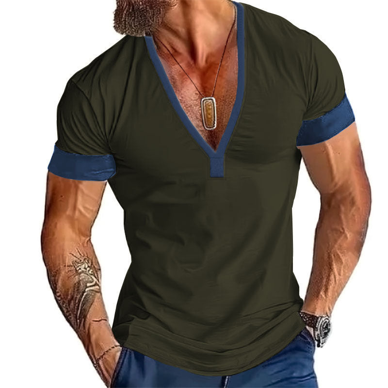 V Ausschnitt T Shirt Herren | Tiefer V-Neck mit Kontrast-Besatz