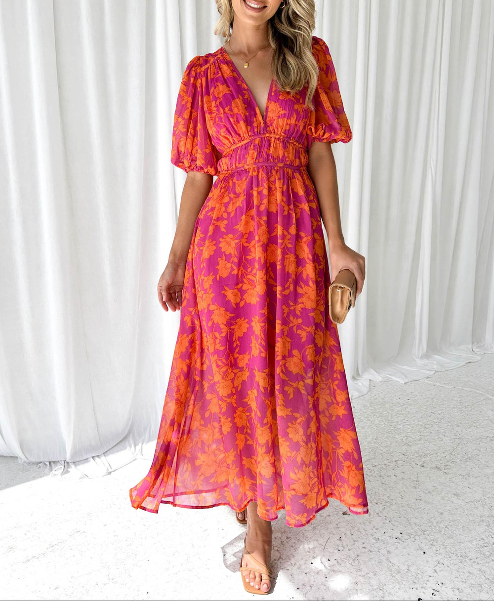 Nora | Anmutiges Flora Midi-Kleid Damen