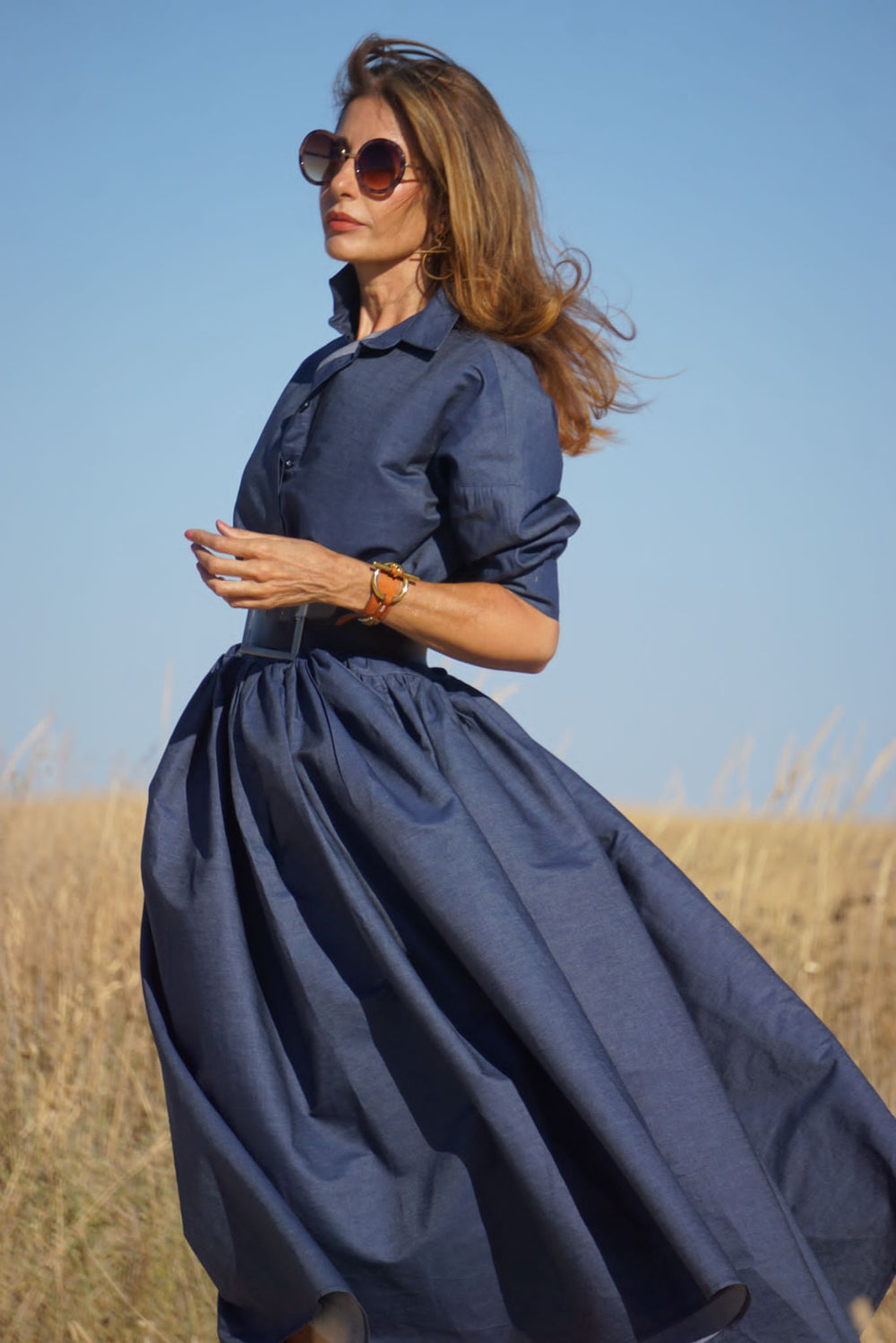 Damenkleid aus ägyptischer Baumwolle in Denim